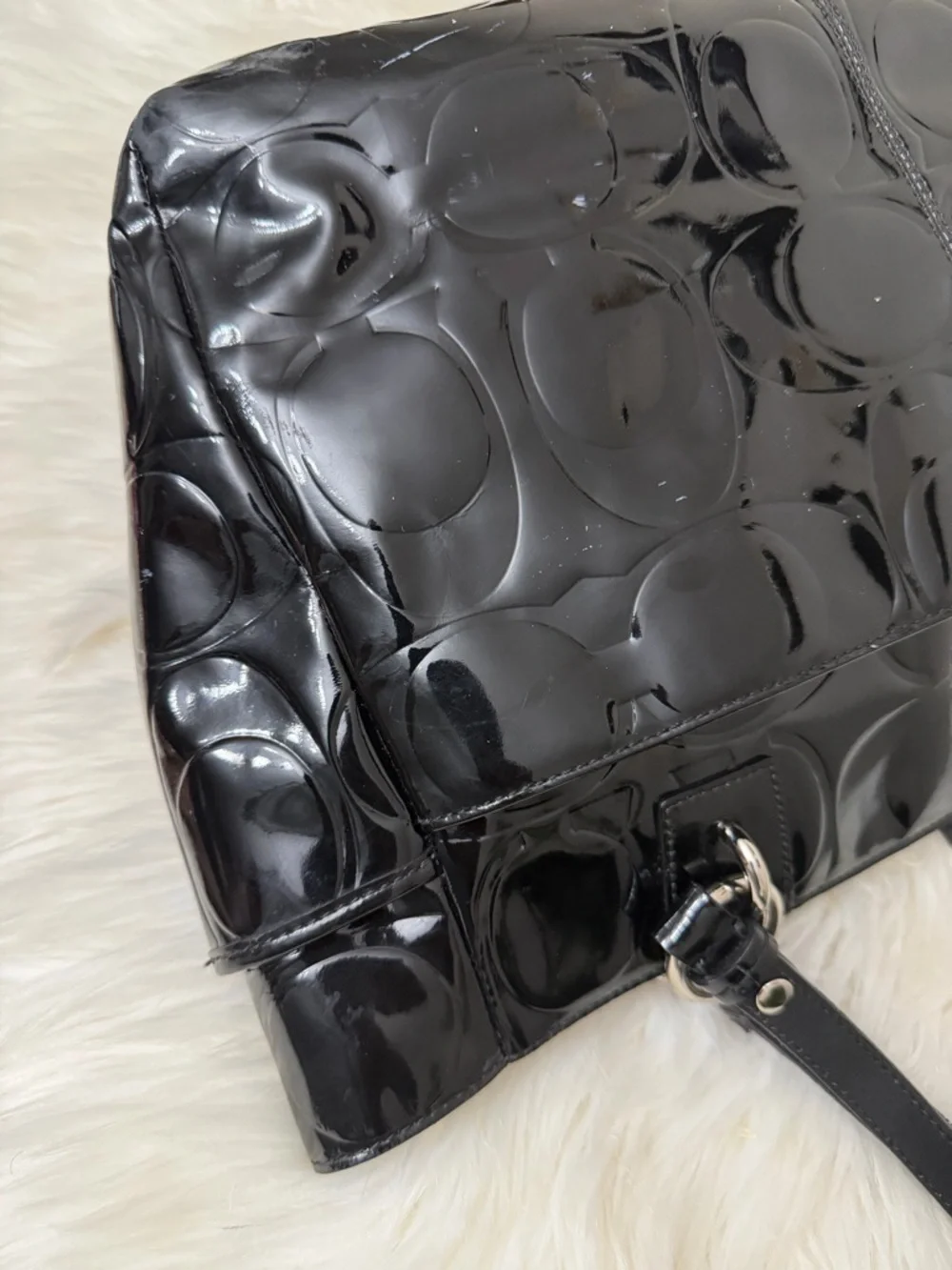 Coach Black Patent Leather Embossed Tote#F17729